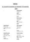 Menus de la cantine novembre et décembre 2009