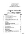LISTE DE LA VENTE AUX ENCHERES DU SAMEDI 10 AVRIL 2010