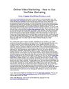 Online Video Marketing - How to Use YouTube Marketing