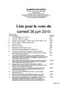 LISTE DE LA VENTE AUX ENCHERES DU 26 JUIN 2010