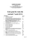 Liste de la vente aux enchères du samedi 7 août 2010