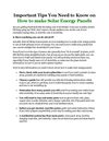 Important Tips You Need to Know on How to make Solar Energy Panels