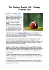 The Fantasy Sports 101 - Fantasy Football Tips