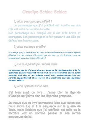 Les personnages de oedipe schlac schlac