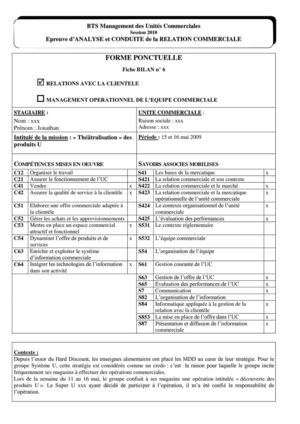 Fiche bilan vente