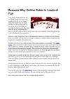Reasons Why Online Poker Is Loads of Fun