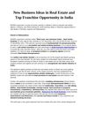 New Business Ideas in Real Estate and Top Franchise Opportunity in India