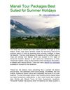 Manali Tour Packages Best Suited for Summer Holidays