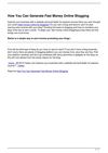 How You Can Generate Fast Money Online Blogging