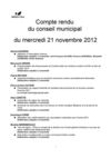21 novembre 2012 : compte-rendu du conseil municipal
