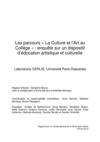 Rapport. Les parcours « La Culture et l’Art au Collège » : enquête sur un dispositif d’éducation artistique...