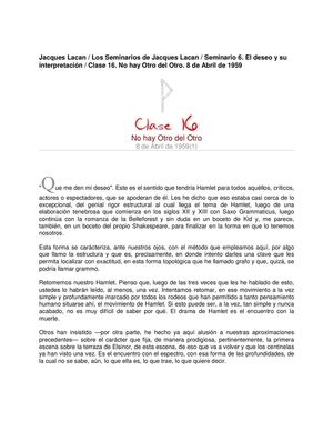 Lacan Seminario 6 Clase16 No Hay Otro Del Otro