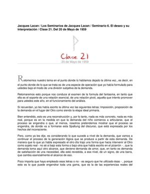 Lacan Seminario 6 Clase21